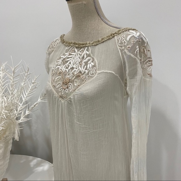 Free People Beaded Lace Shift Dress Cream Regal Princess Core Sz S Bridgerton - Picture 5 of 16